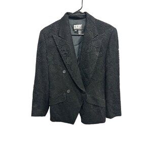 DKNY Black Lace Double-Breasted Blazer Tailored Size 6 Quiet Luxury Gothic Chic